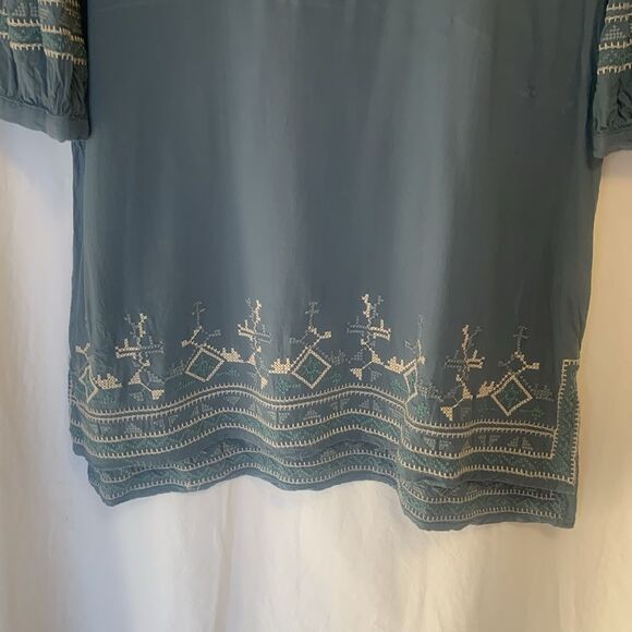 Boho Dress Anthropologie Monoreno Blue Embroidered Tunic Women's Medium Hippie - Picture 4 of 7
